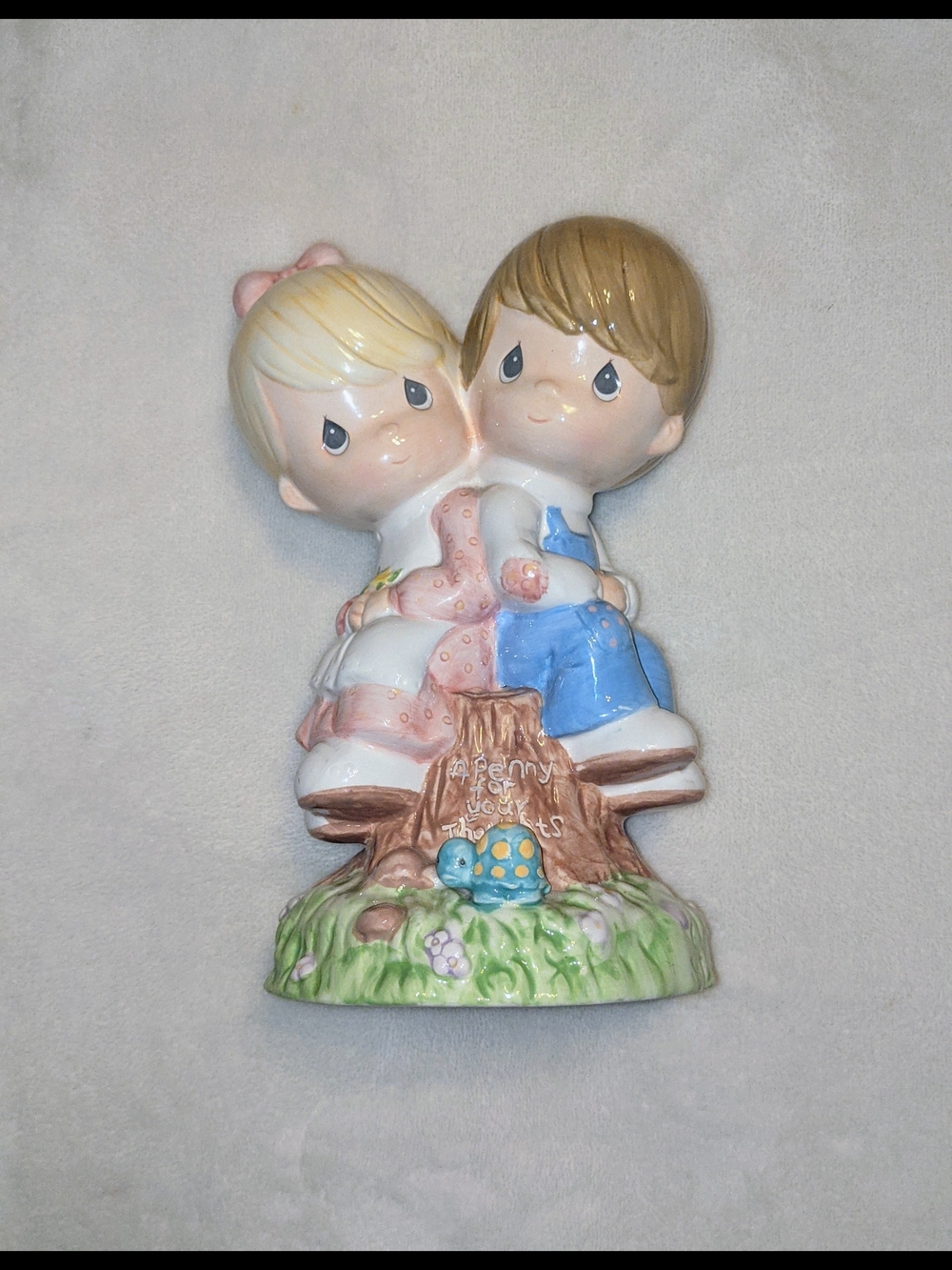 Porcelain Boy and Girl Piggie Bank Figurine in Pastel Pink and Blue